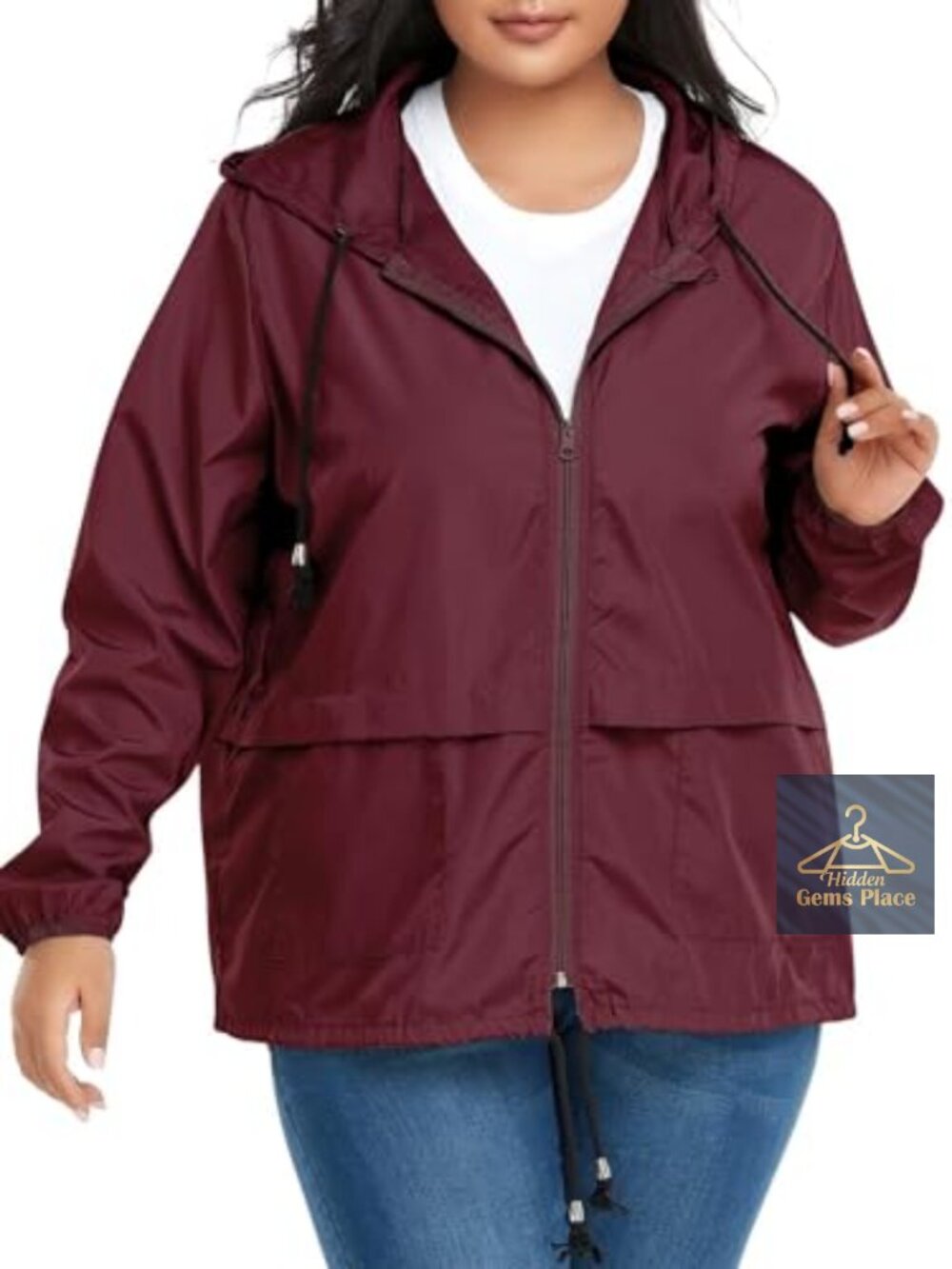 Plus Size Women's Waterproof Rain Jacket with Hood Packable Lightweight